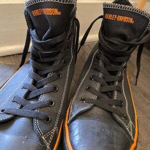 Harley-Davidson Black Canvas High-Top Sneakers with Orange Trim